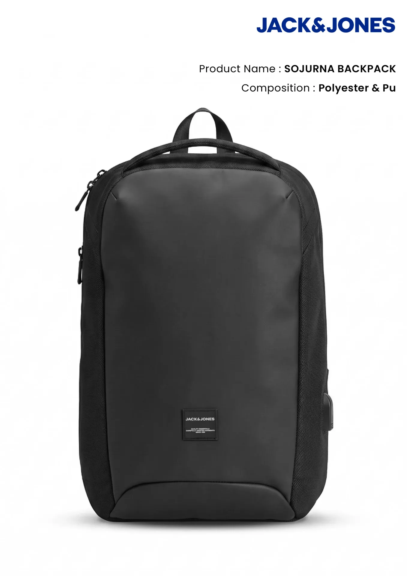 Jack & Jones Sojurna Backpack – 22L Polyester & Vegan Leather Laptop Backpack with USB Port