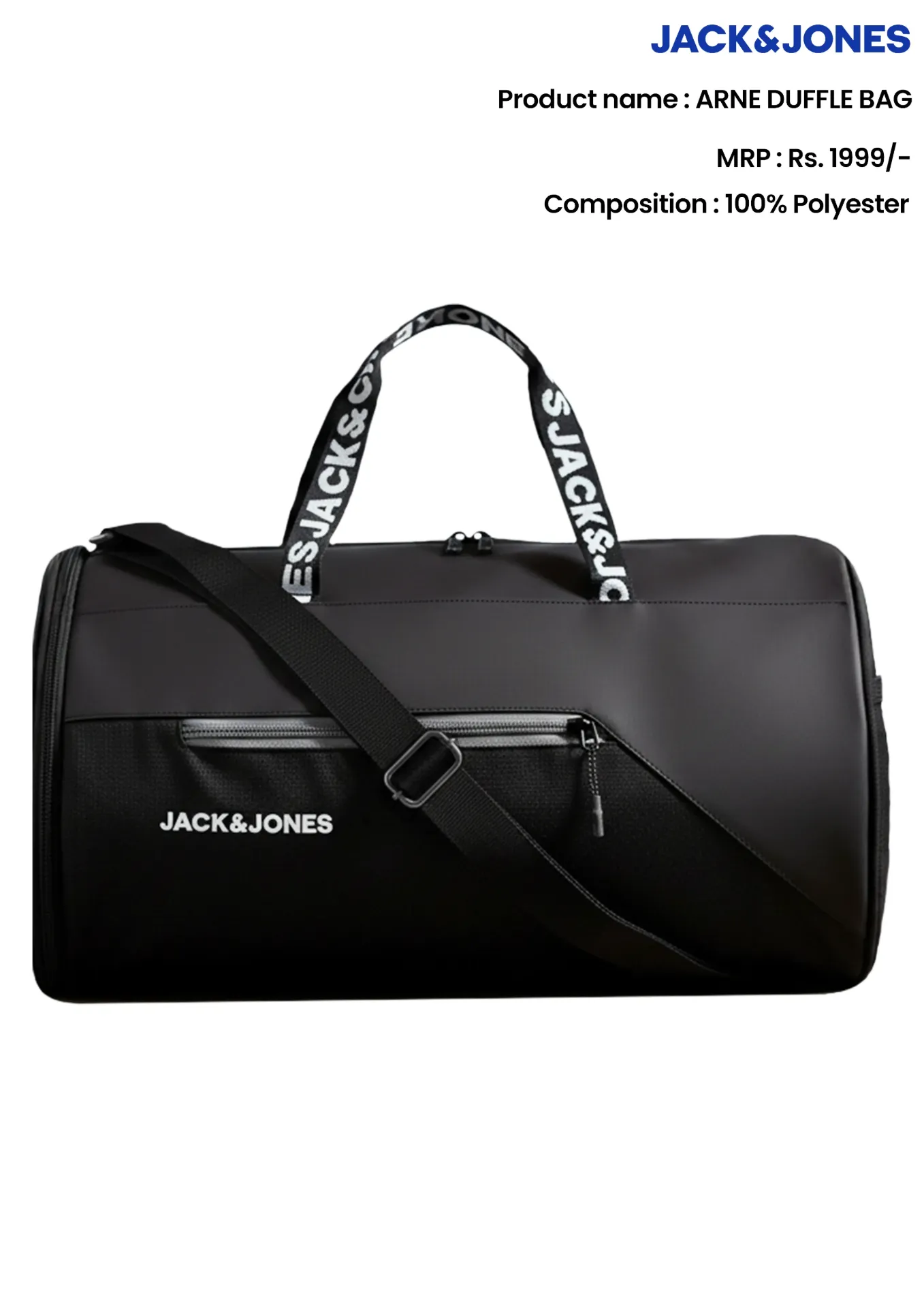 Jack & Jones Arne Duffle Bag – 20L Polyester Gym & Travel Duffle with Shoulder Strap