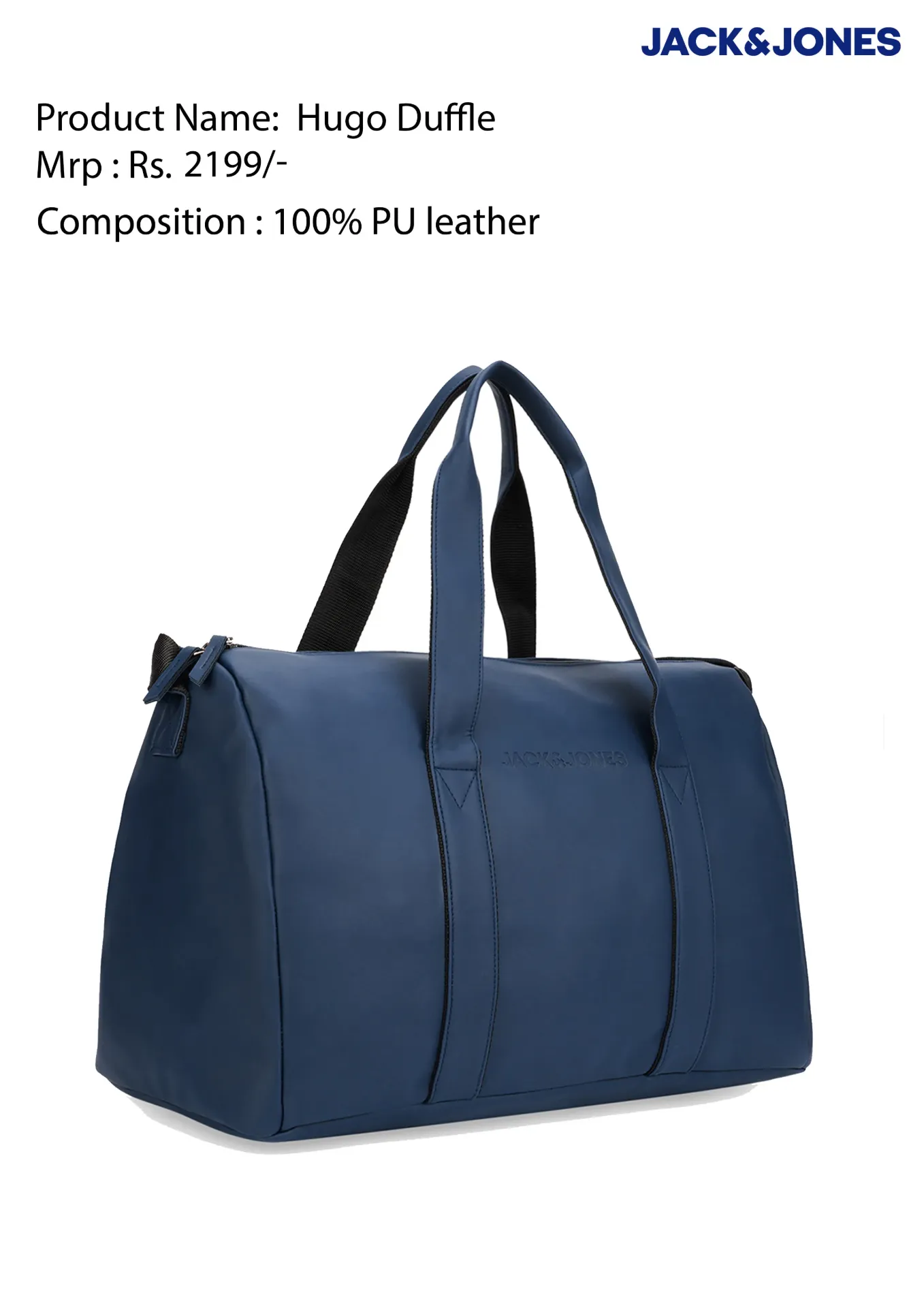 Jack & Jones Hugo Duffle Bag – 22L PU Leather Travel & Gym Duffle with Shoulder Strap