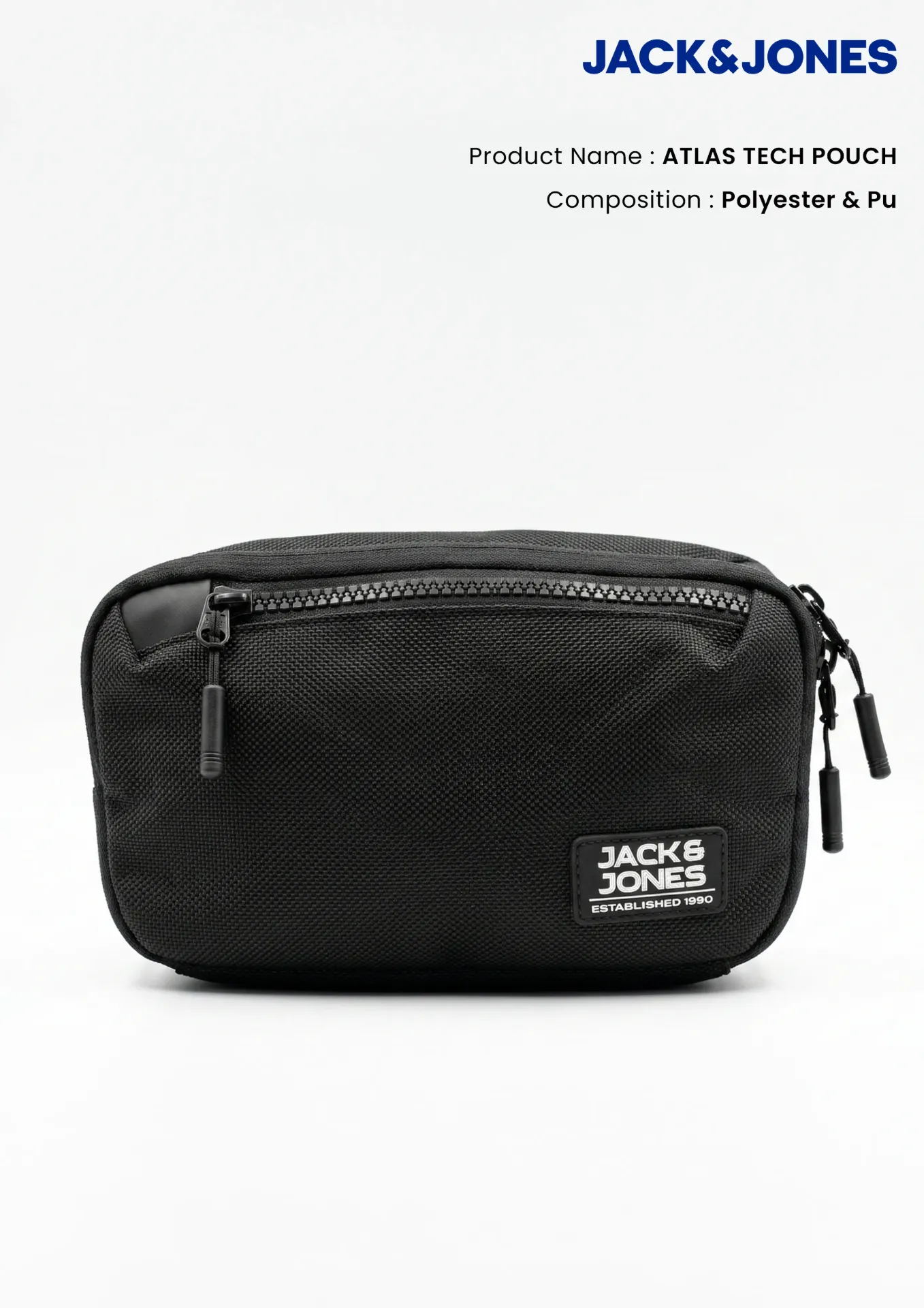 Jack & Jones Atlas Tech Pouch – Polyester Organizer Pouch with Zipper Compartments