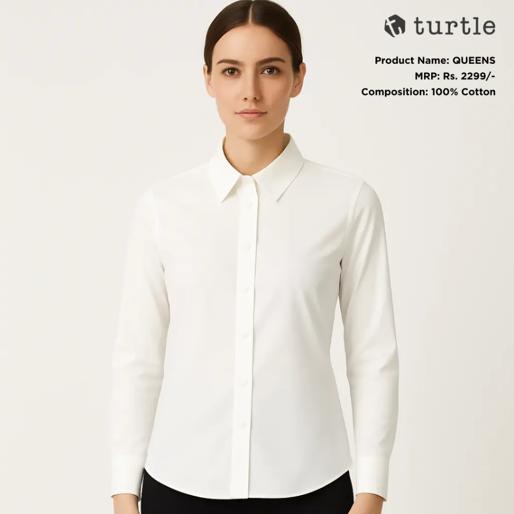 Turtle Queens Women’s Formal Shirt – 100% Cotton Satin Finish Tailored Fit Shirt