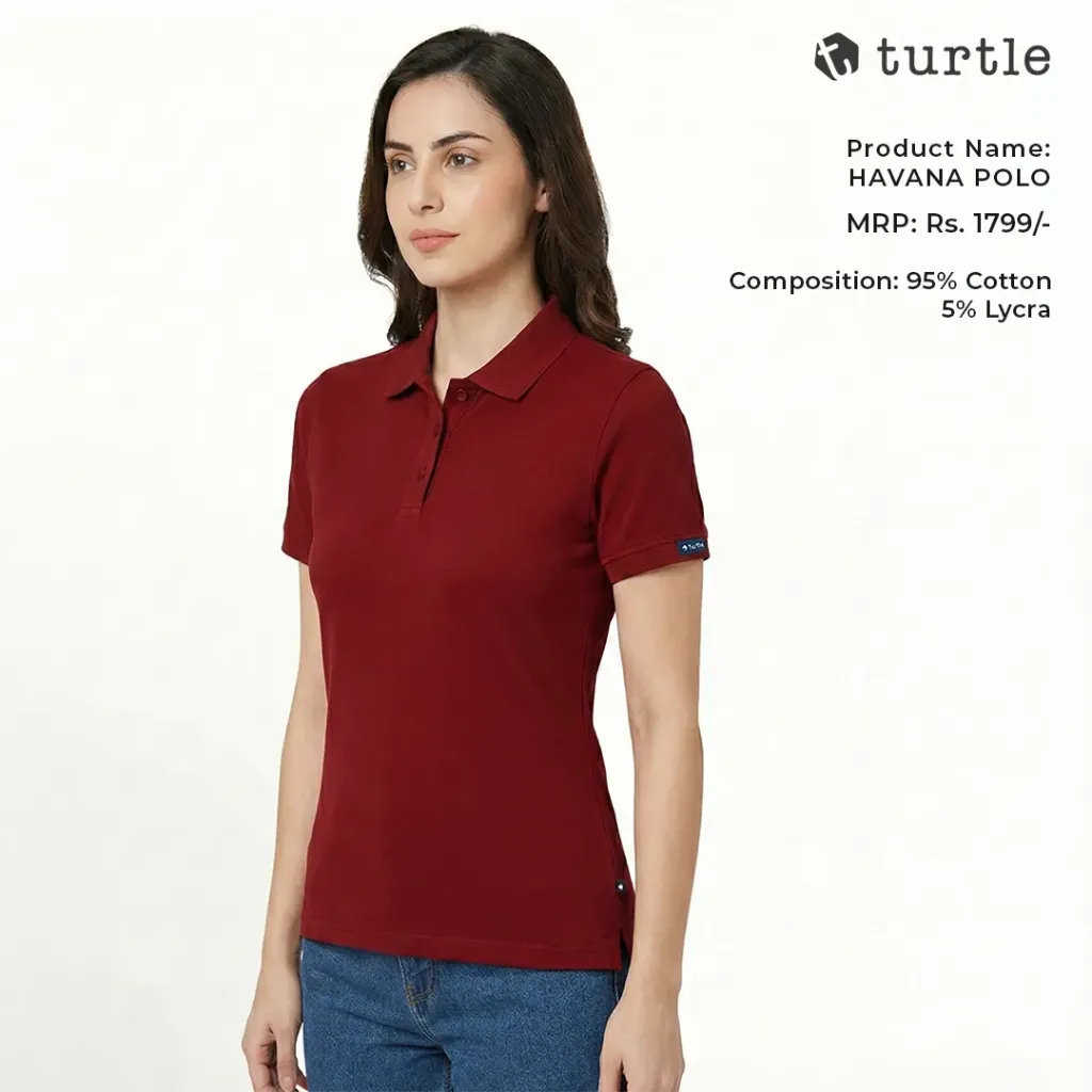 Turtle Havana Women’s Polo T-Shirt – Cotton Lycra Pique Stretch Polo, 220 GSM