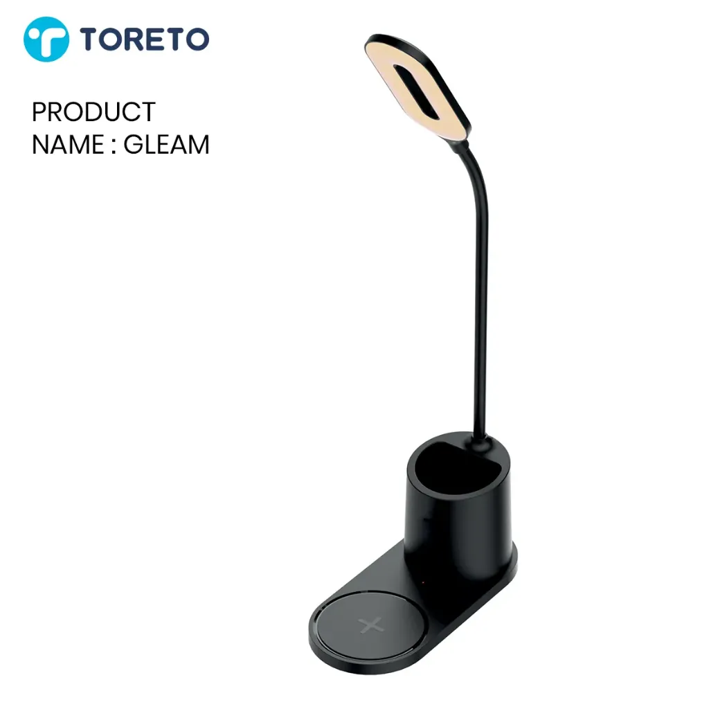 Toreto Gleam LED Desk Lamp with 15W Wireless Charging & Pen Holder – Smart Workspace Light