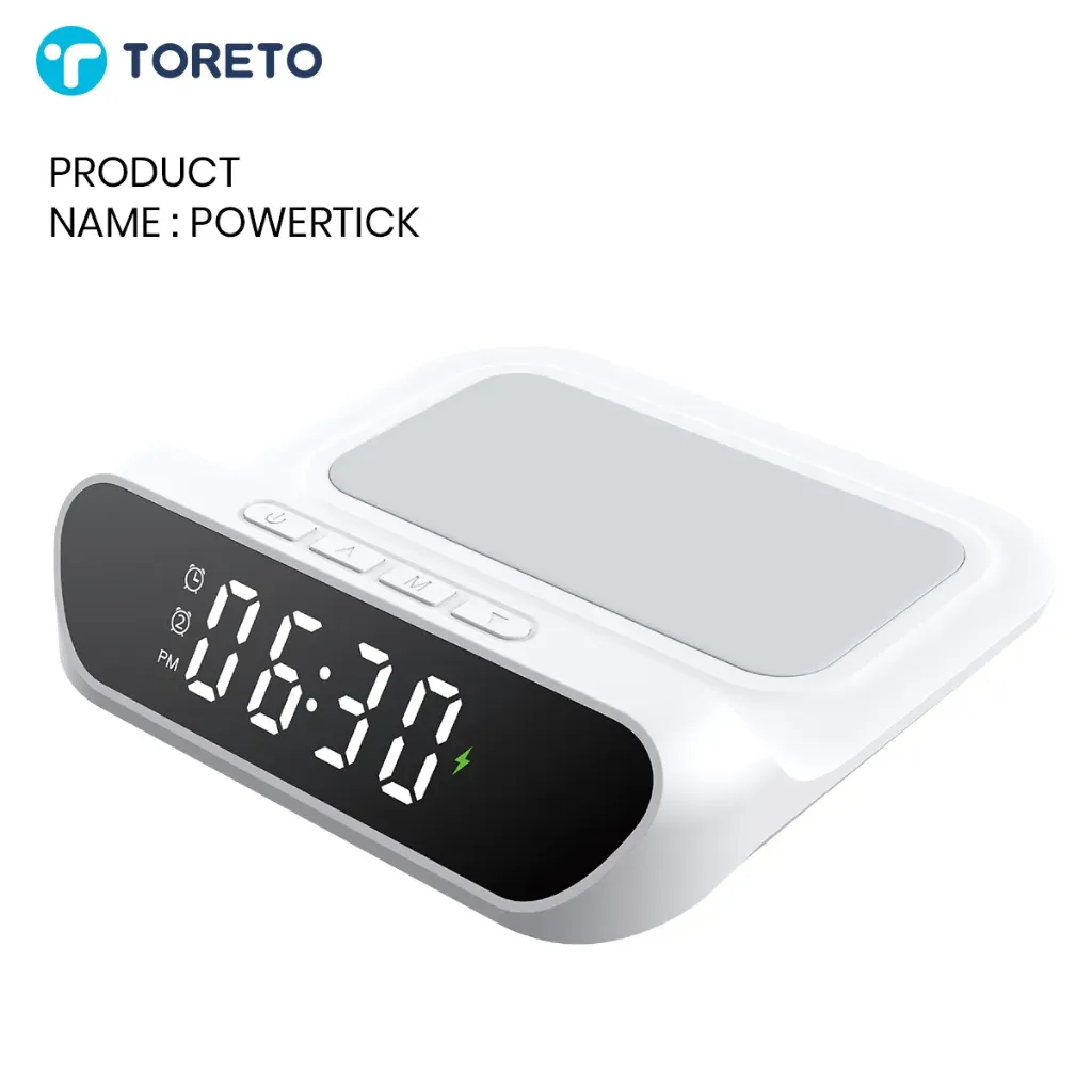 Toreto PowerTick Smart Alarm Clock with 15W Wireless Charging & Dual Alarm