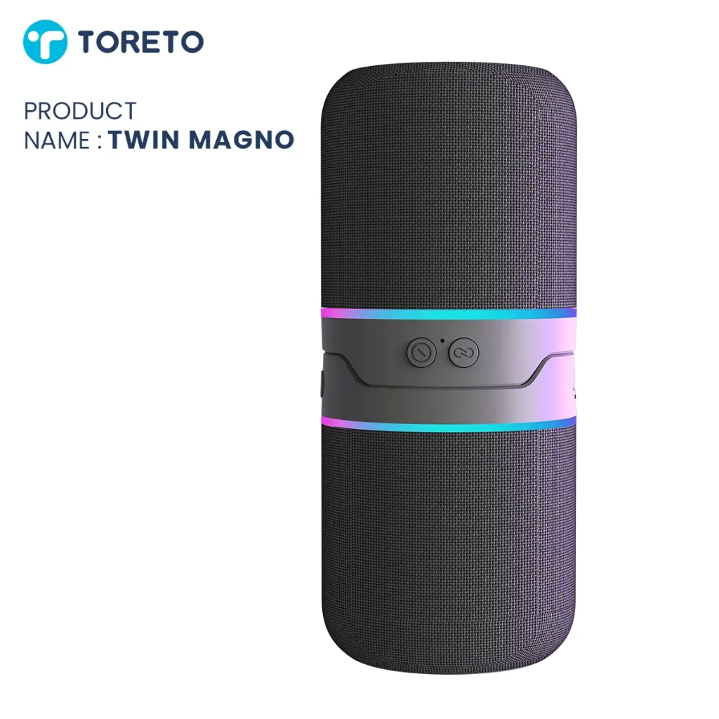 Toreto Twin Magno Split Bluetooth Speaker – RGB Lights, FM Radio, 6Hr Playtime