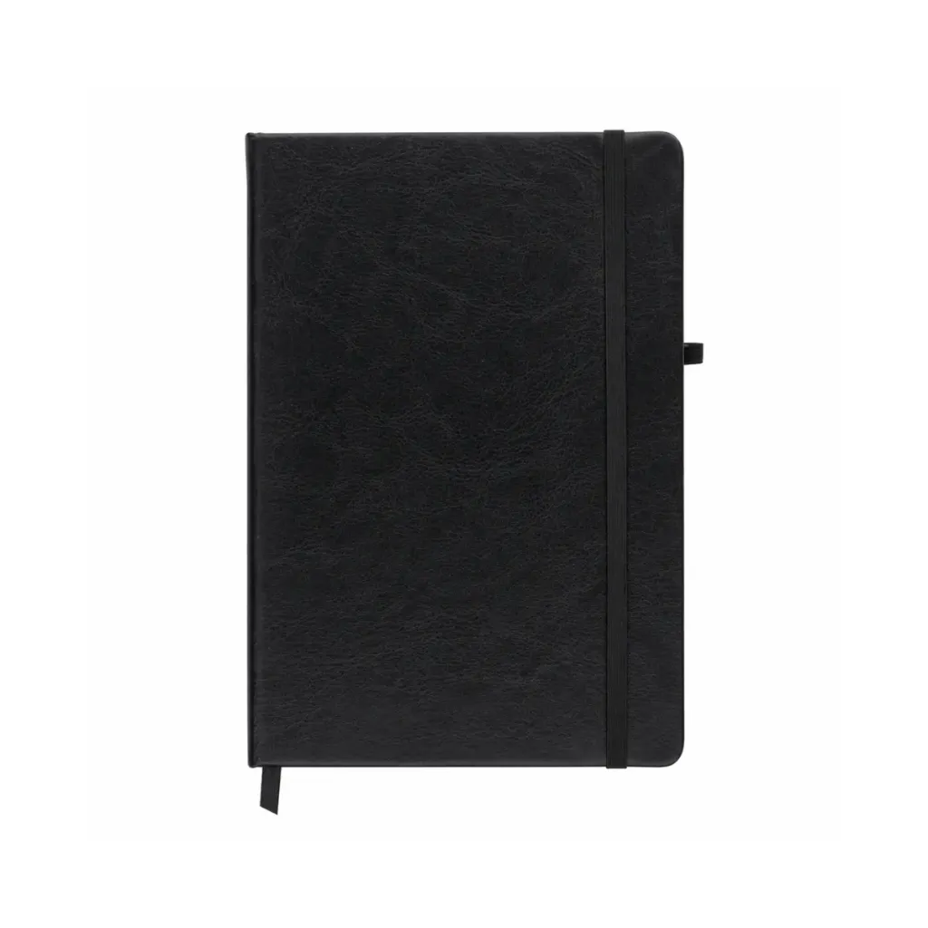 A5 Classic Black PU Leather Notebook with Elastic Closure – 192 Pages Executive Diary (Custom Branding Available)