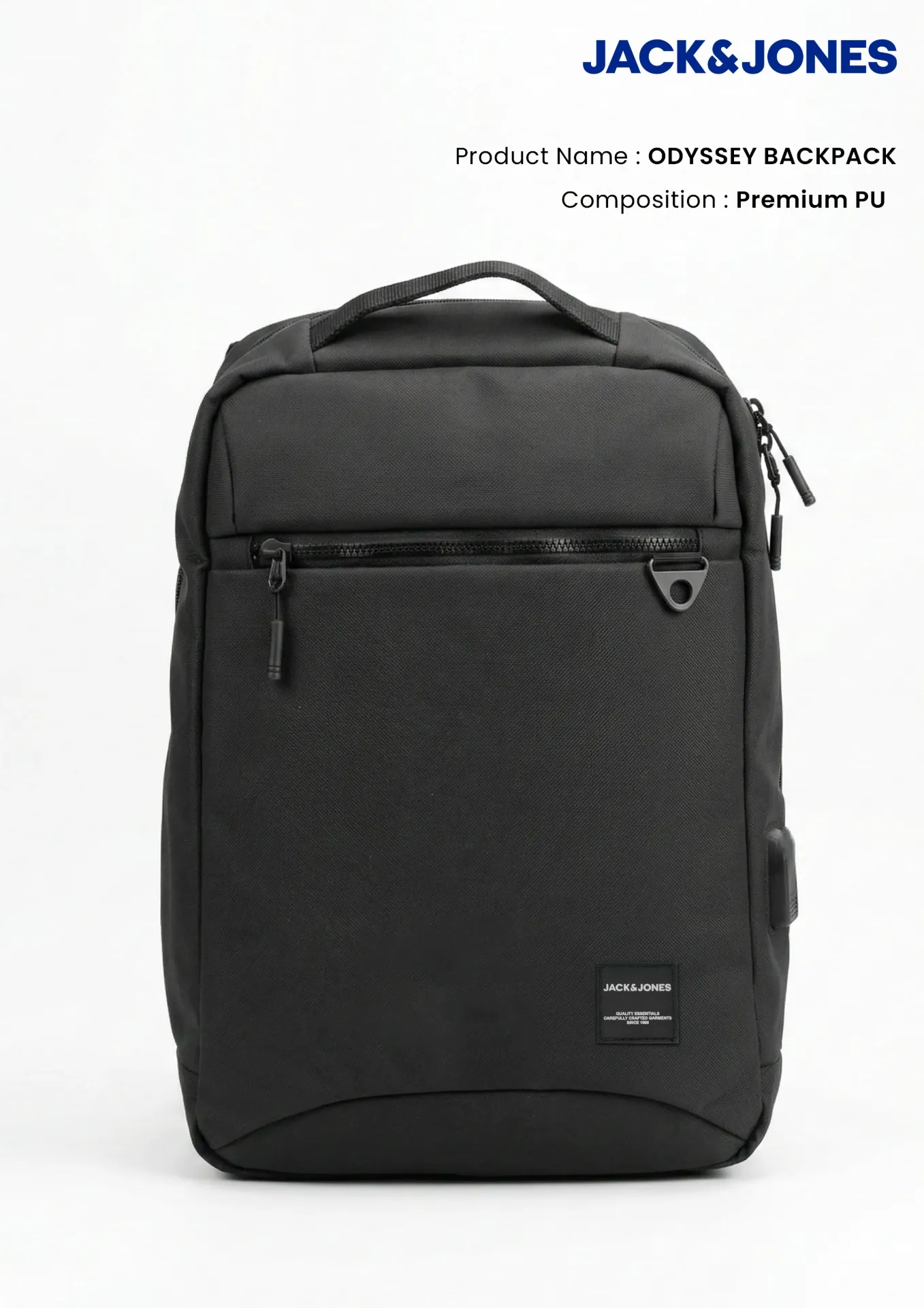 Jack & Jones Odyssey Backpack – 20L Vegan Leather Laptop Backpack with USB Charging Port